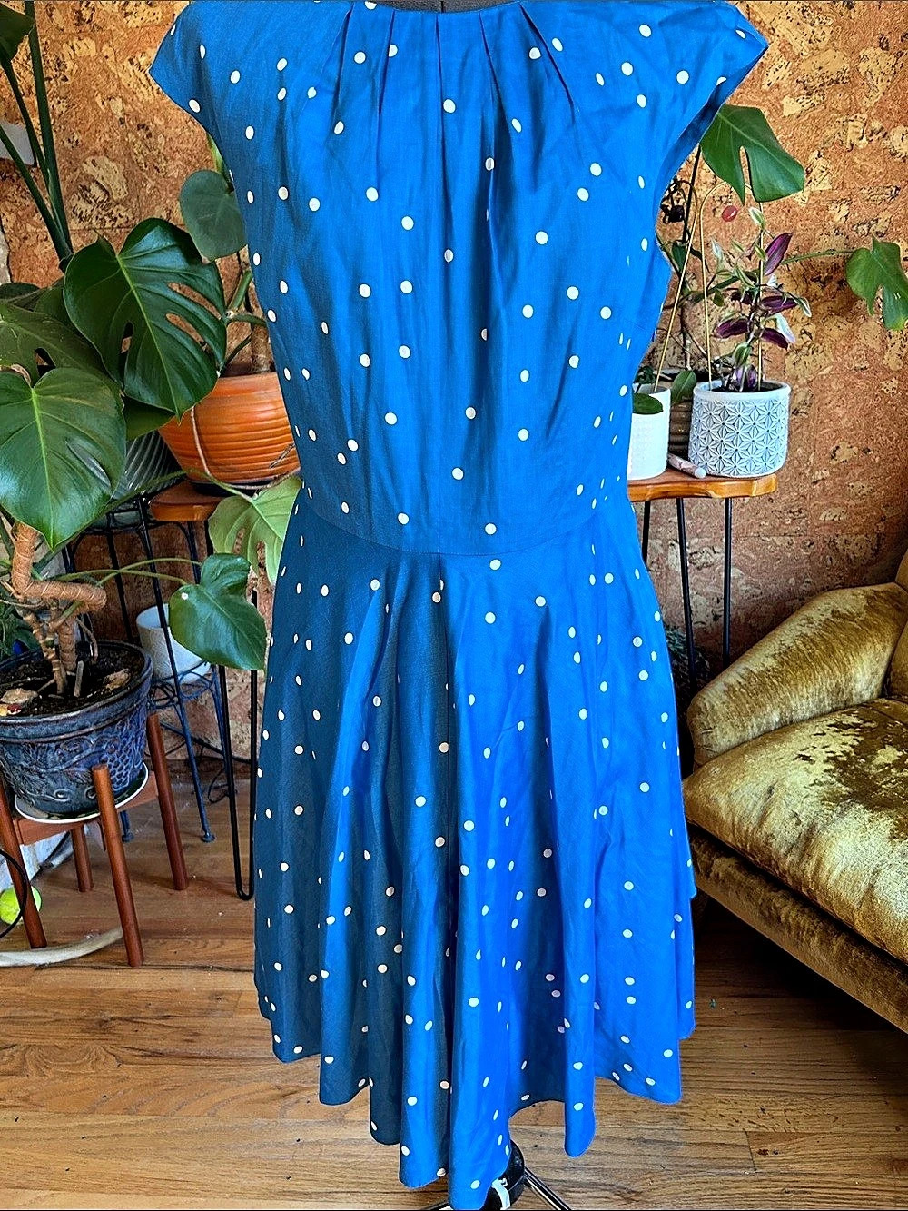 Boden Vintage Inspired Blue Polka Dot Dress ✨Like New✨ Sz10 ✨Cotton✨